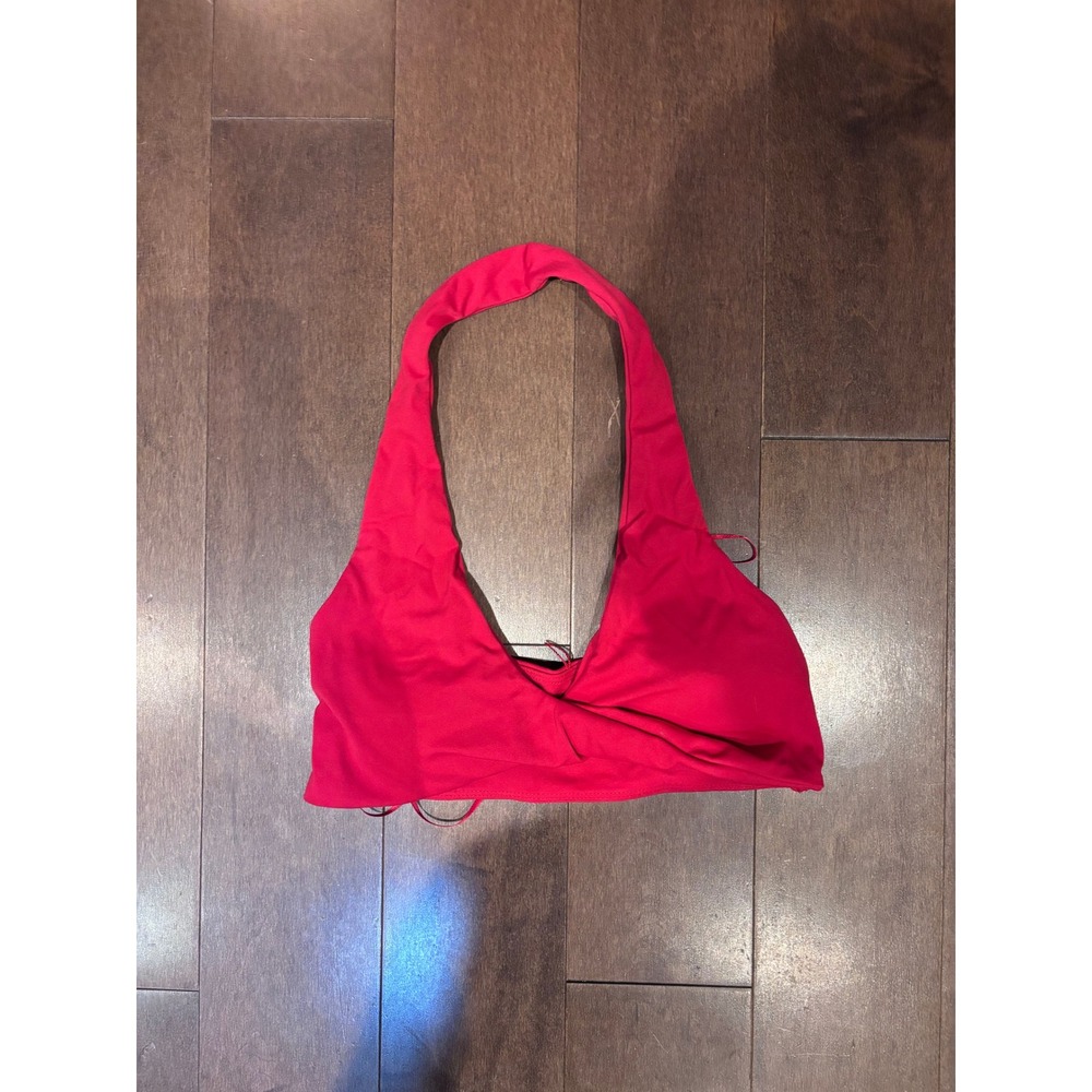 Red Halter Neck Twist Front Crop Top Vibrant Solid Color Sleeveless V-Neck